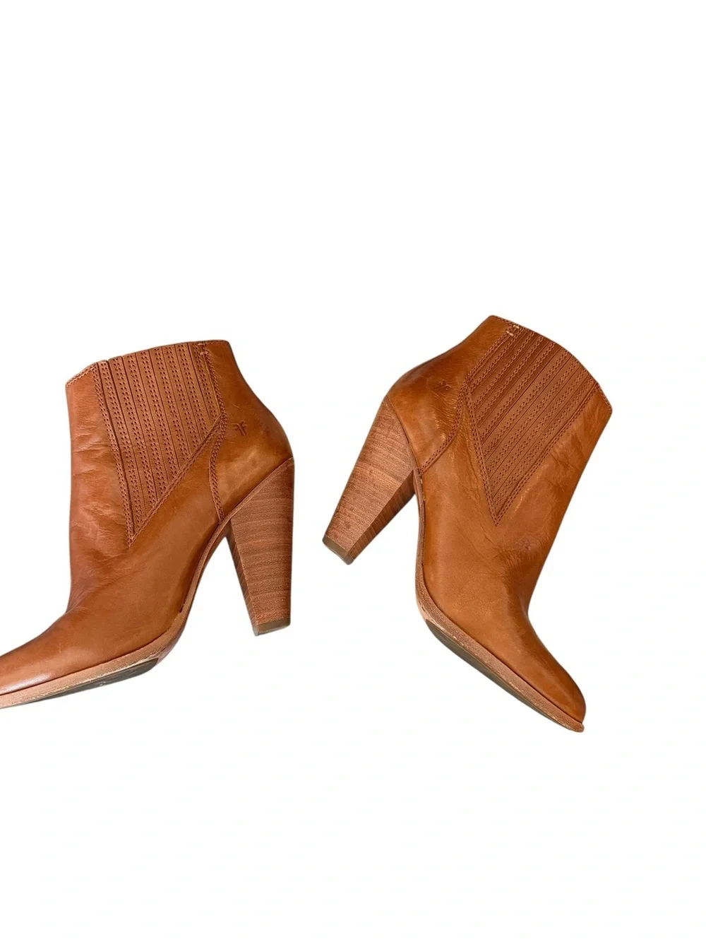 Frye Remy Chelsea Leather Boot.  Cognac Leather Ankle Booties with Stacked Heel